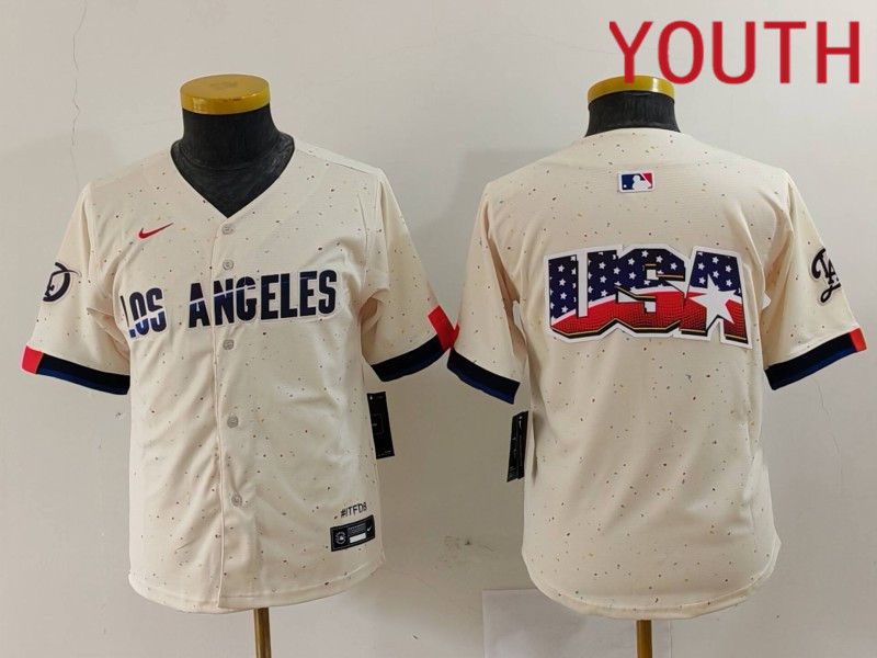 Youth Los Angeles Dodgers Blank Cream Fashion Nike Game MLB Jersey style 62910